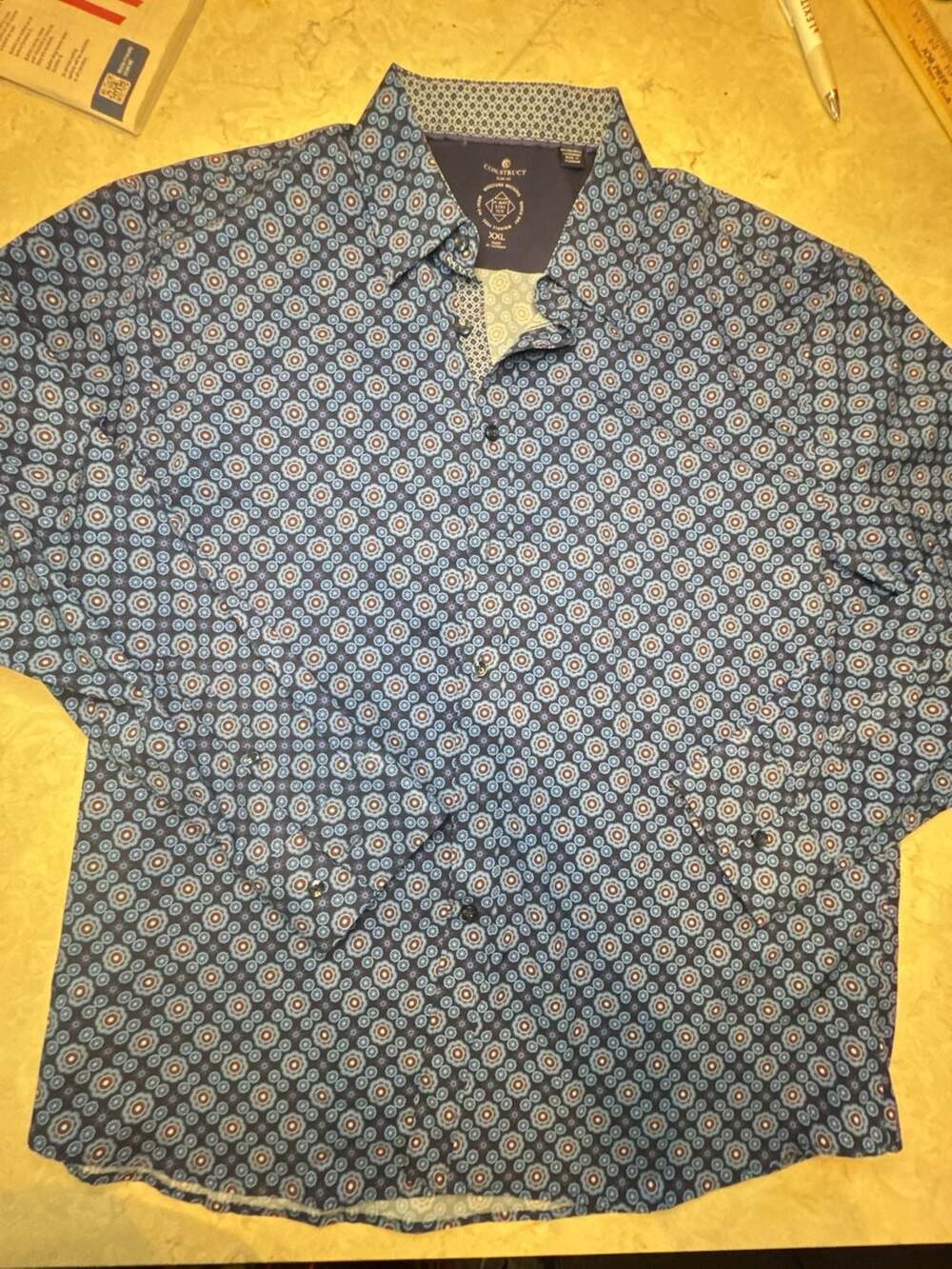 Con.struct Long Sleeve Button Up Shirt Size XXL Blue Geometric